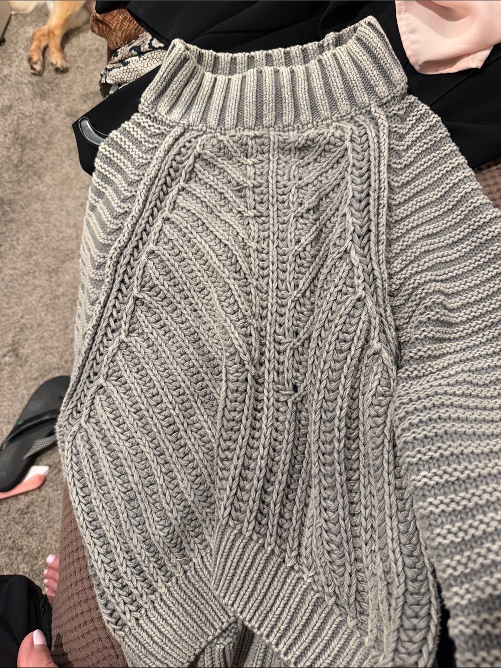 Women's FREE PEOPLE Cable Knit Turtleneck Sweater - Gray
